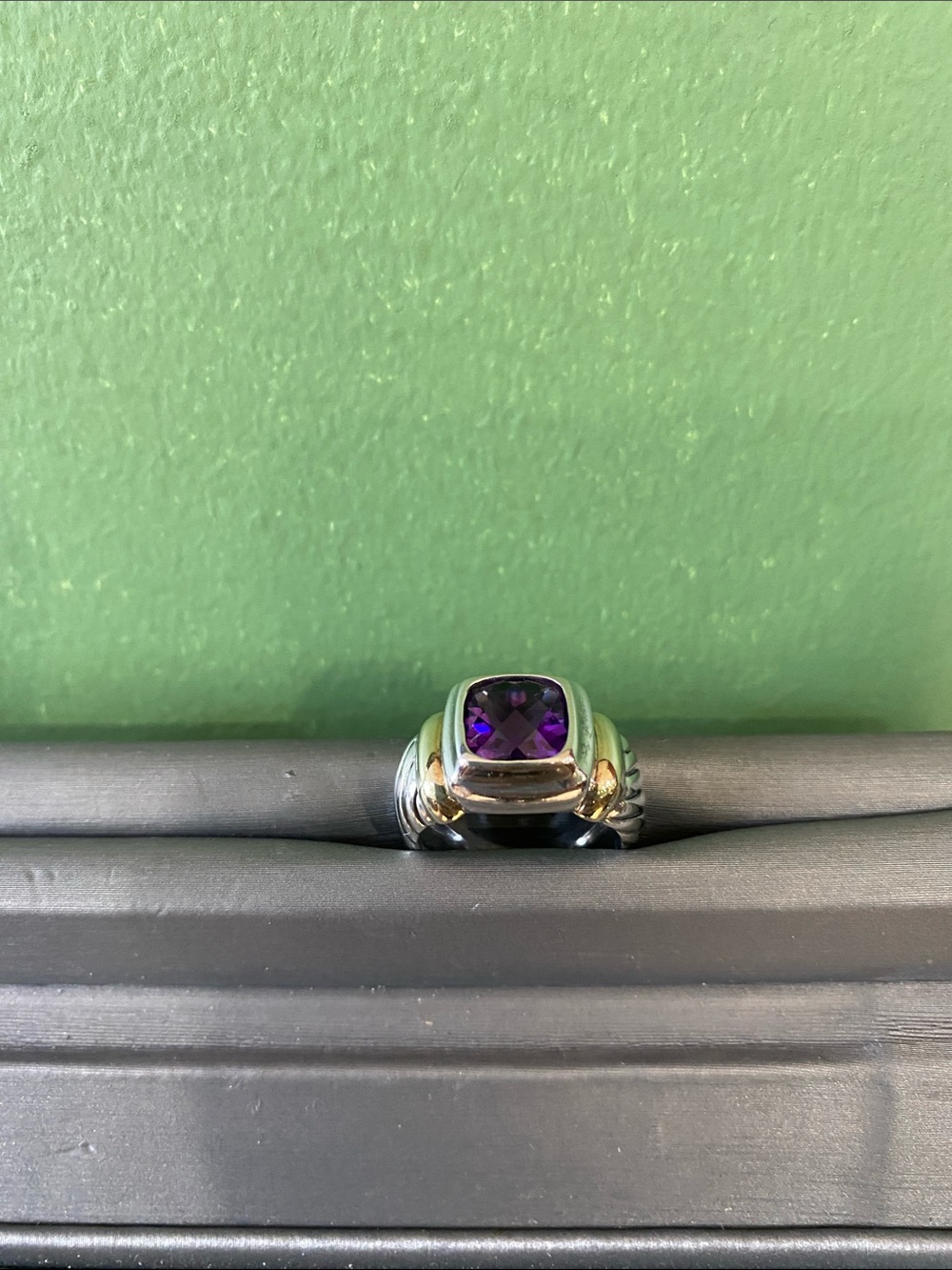 David Yurman Gold & Sterling Silver Ring with Amethst Cushion Ring